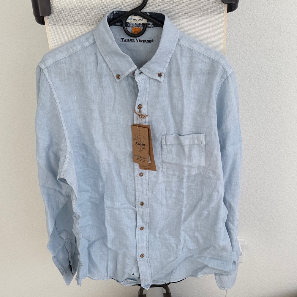 Tailor Vintage Men's Pale Blue Linen Button-Down Shirt